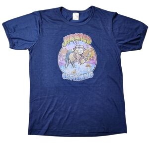 True Vintage 90s Or Y2K Blue Graphic Tee with Fishing Design Made In Canada